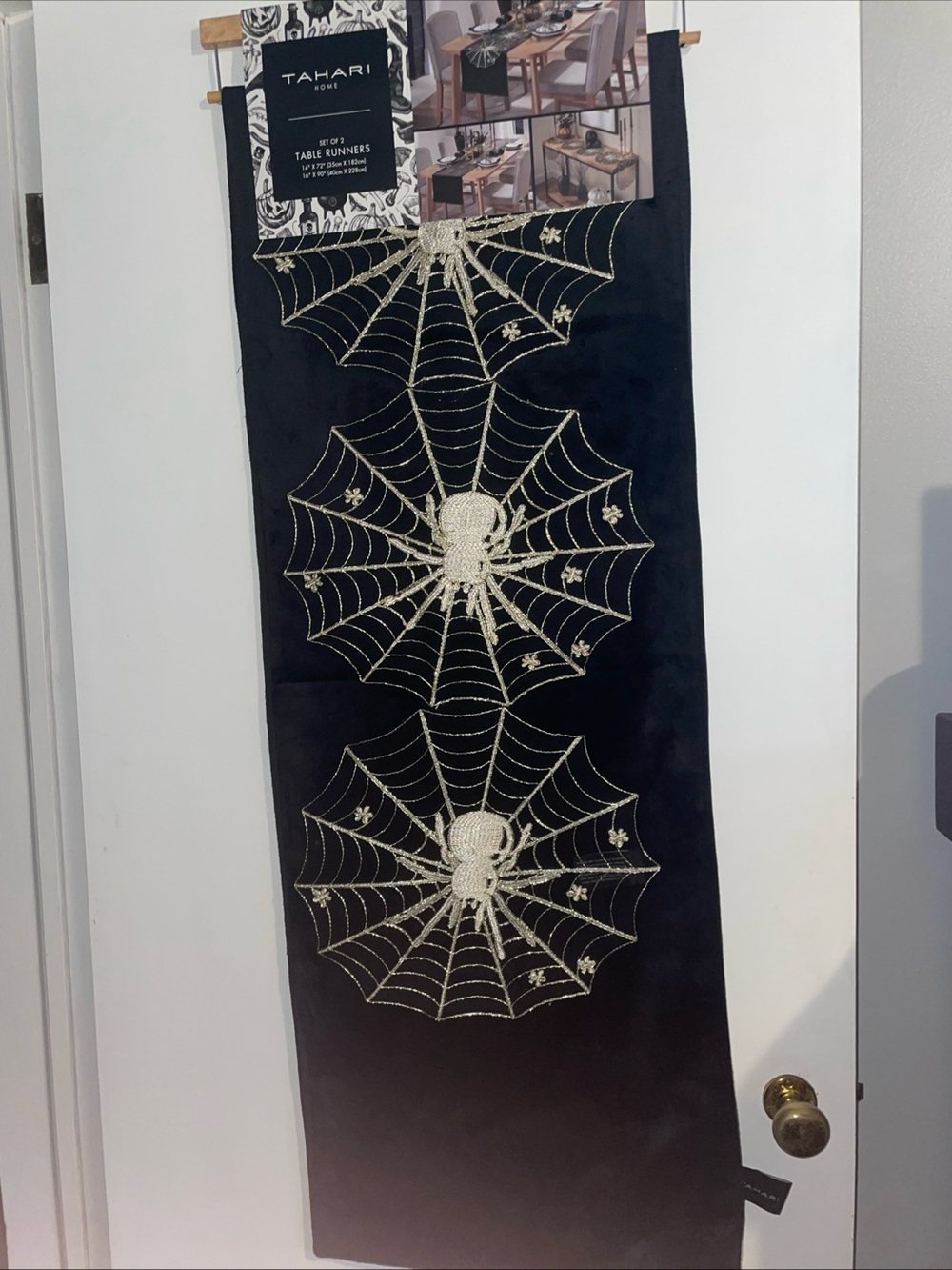 Tahari Table Runners HALLOWEEN Black 16 X 90 & Gold Spider Webs 14” X 72” NIP